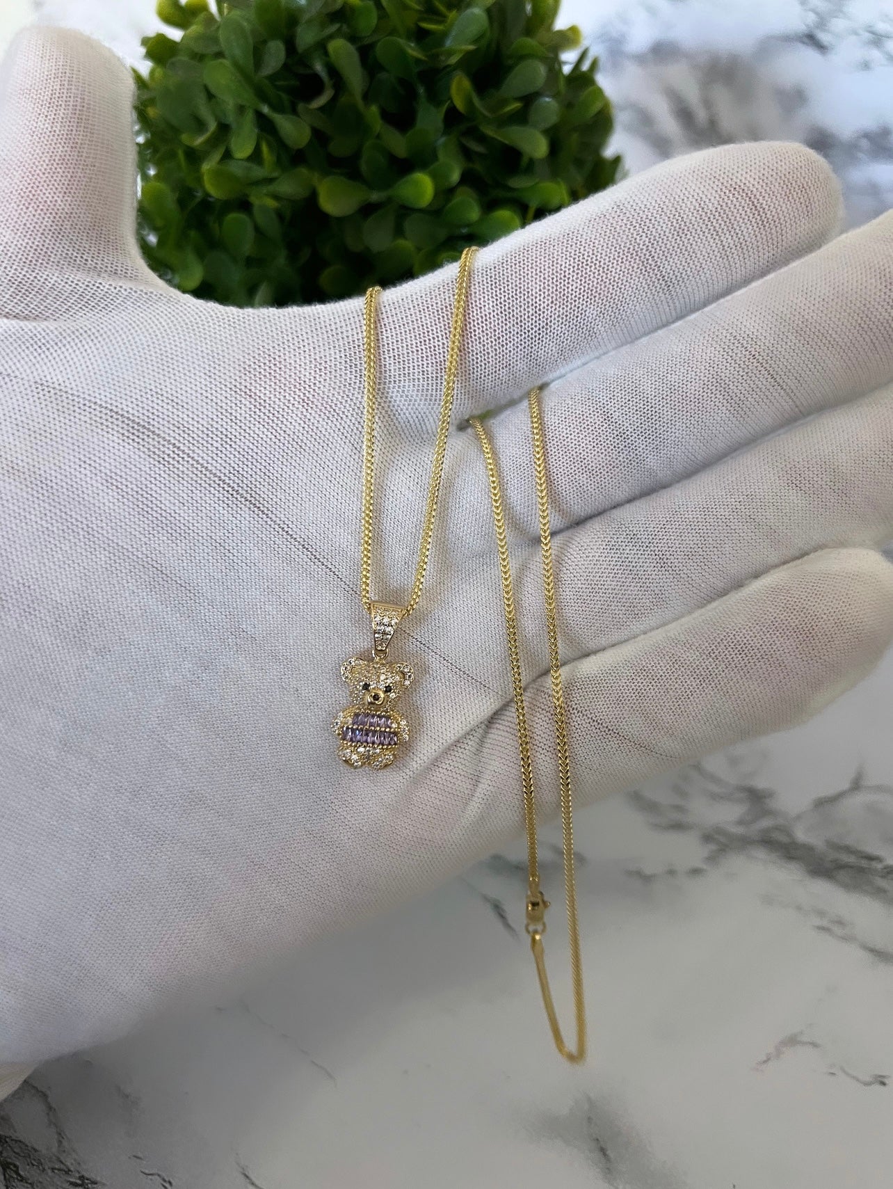 14k Franco chain w/Teddy Bear Pendant 🧸Cz