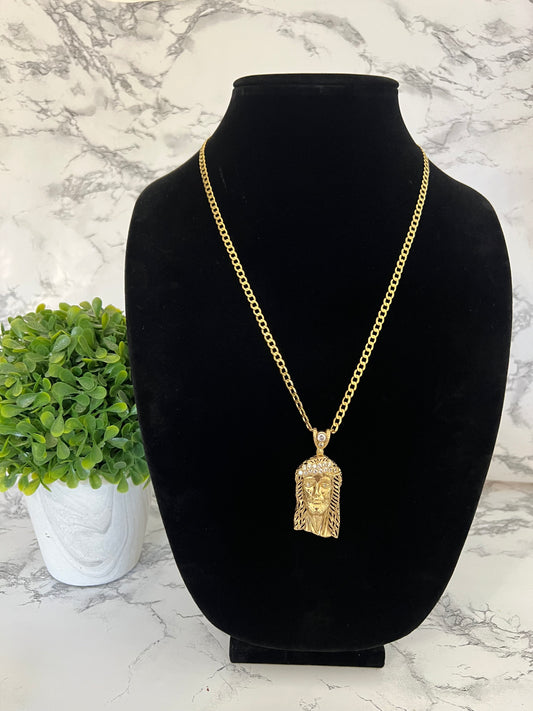 14K⚜️Hollow Cuban w/Jesus head Pendant Cz